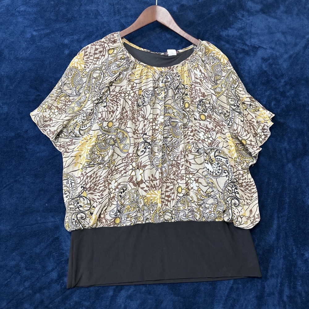 Cocomo Woman Short Sleeve Top Size 1X Chiffon Scrunch Waist‎ Office Casual